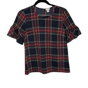 J. Crew Plaid Tartan Blouse Size XS